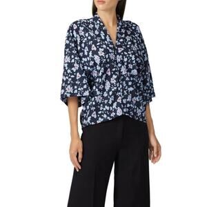 Derek Lam Collective Blouse Blue Navy Floral Sz 52